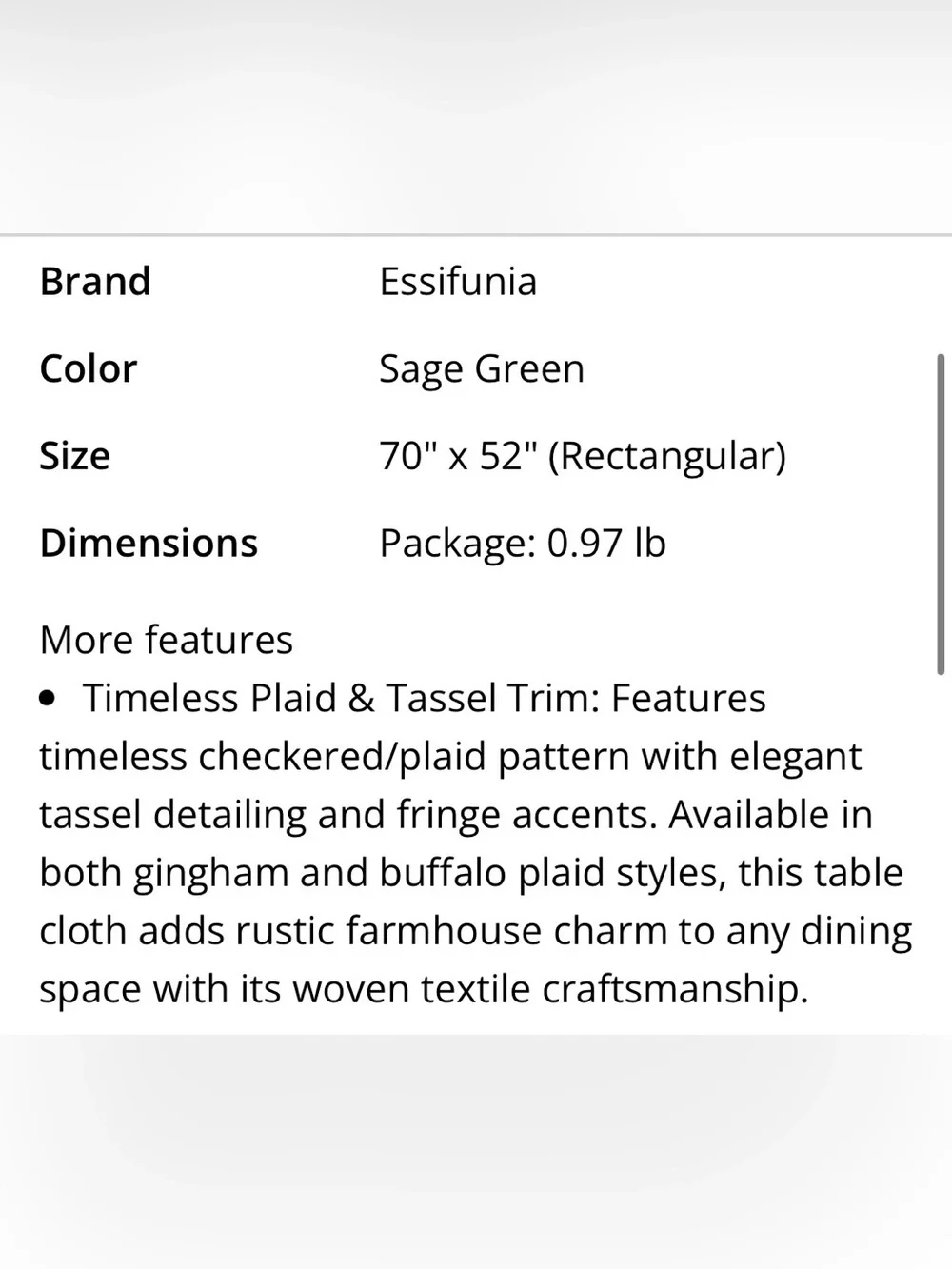 GINGHAM Heavy-Duty Polyester Waterproof Tablecloth Rectangular 52x70” SAGE GREEN